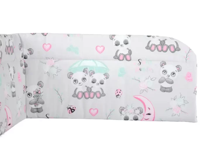 Ochraniacz do łóżeczka 30x180cm bawełniany Panda Szara - obrazek 2
