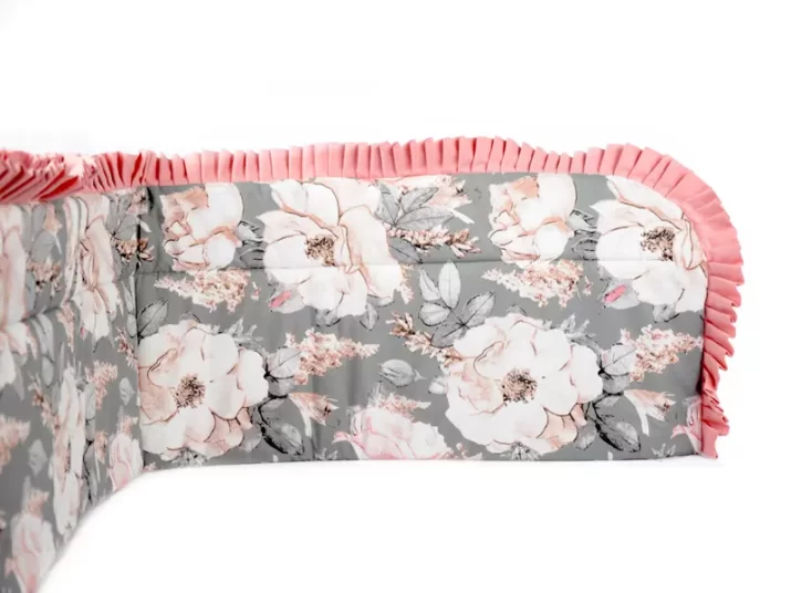 Ochraniacz z falbanką do łóżeczka 30x180cm bawełniany Peonia Szara - obrazek 2