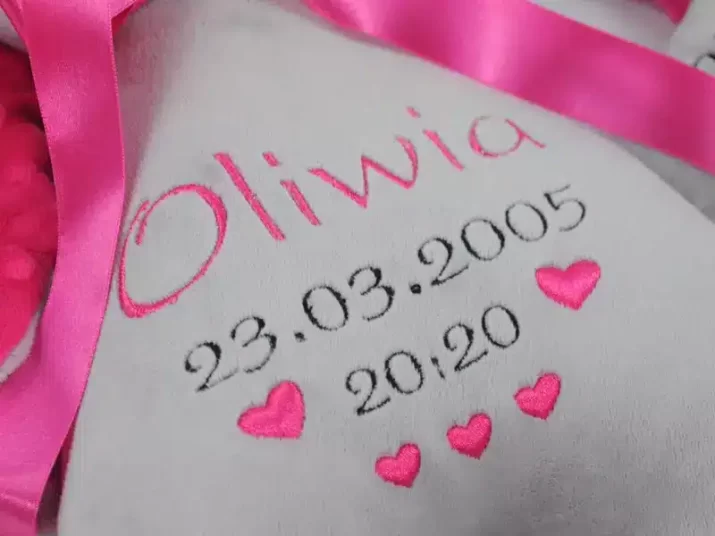 Króliczek maskotka z metryczką HAFT personalizowany Fuksja - obrazek 2
