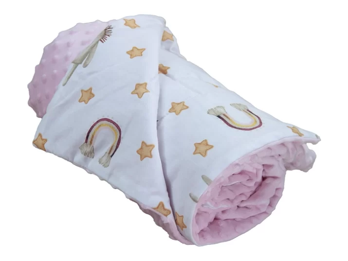 Kocyk  MINKY bawełna róż konik tęcza - obrazek 2