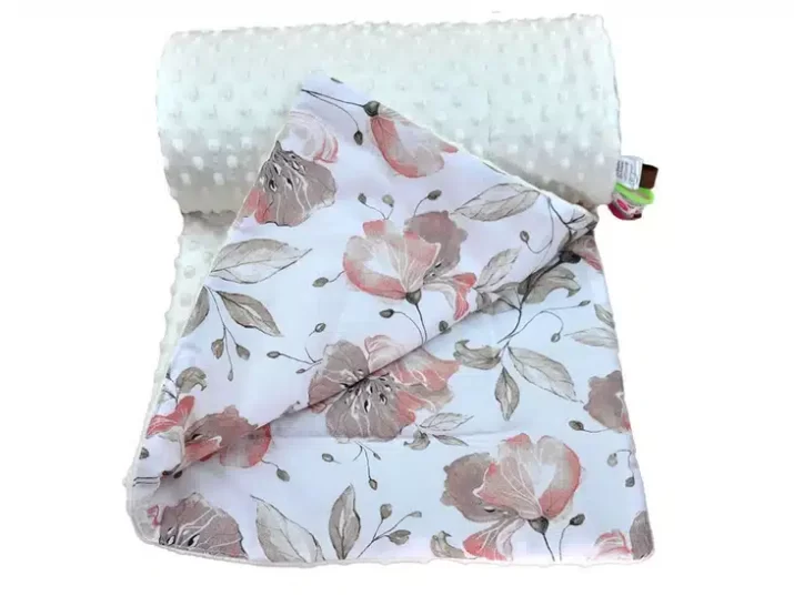 Kocyk  MINKY bawełna  kremowy peonia - obrazek 2