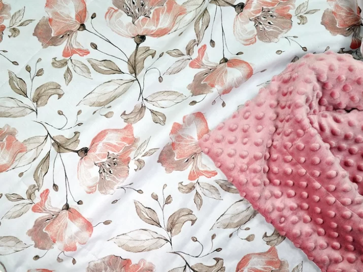 Kocyk  MINKY wzór retro róż peonia - obrazek 5